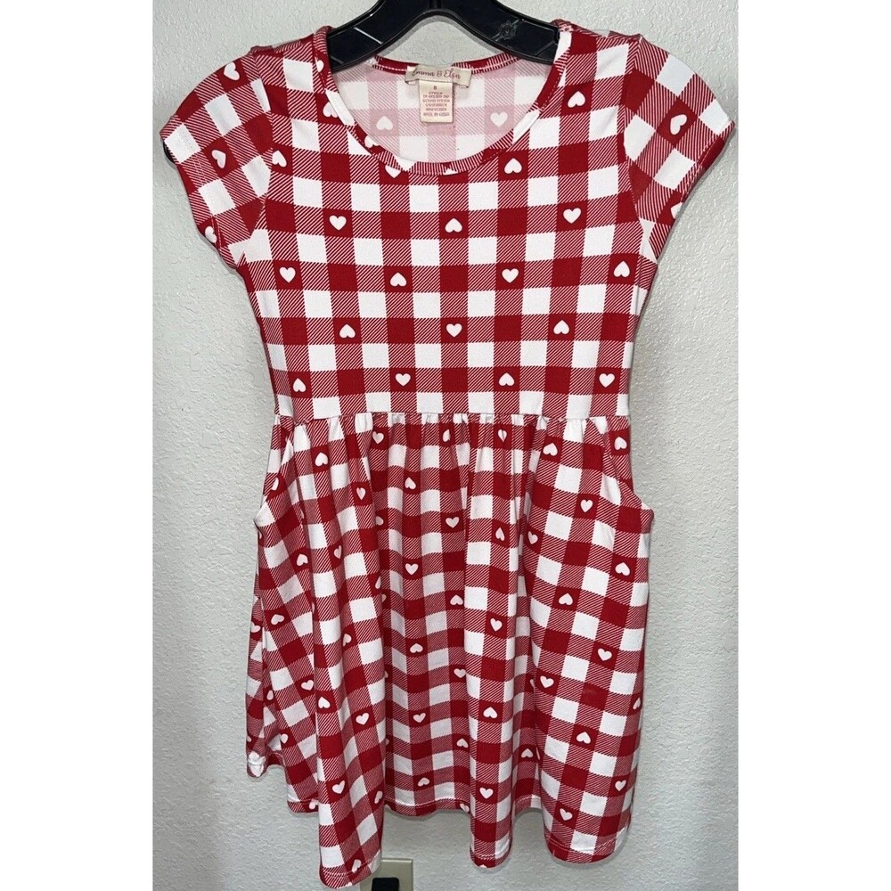 Emma & Elsa Heart Dress Kid Girls Sz 8 Red/White